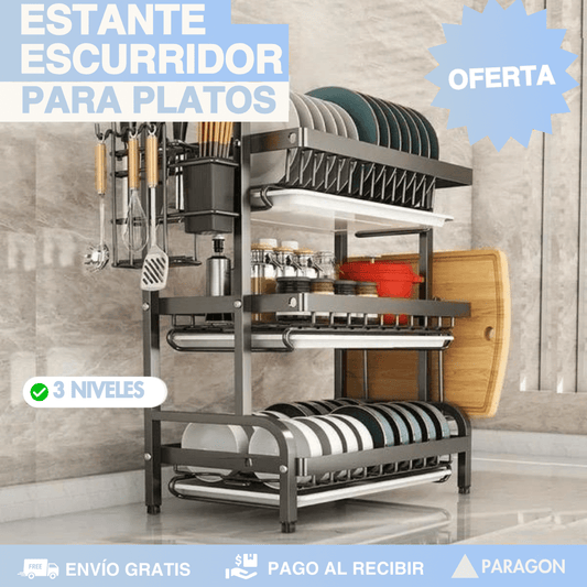 ESTANTE ESCURRIDOR PARA PLATOS DE 3 NIVELES